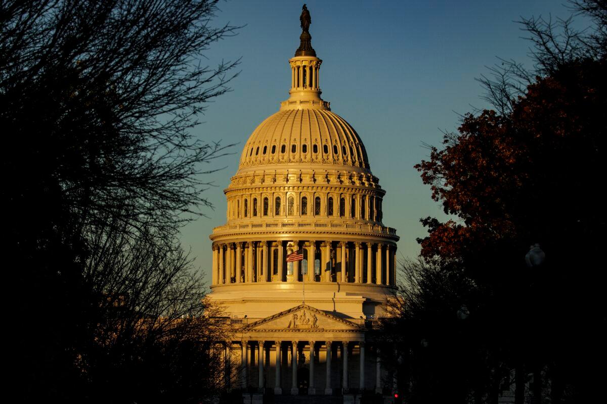 The U.S. Capitol building is seen as the sun rises in Washington on Nov. 9, 2022. (Samuel Corum/Getty Images)
