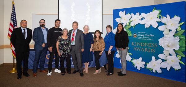 Awardees stand together at the Fourth District Kindness Awards ceremony in Fullerton, Calif., on Nov. 13, 2022. (Courtesy of the Office of Chairman Doug Chaffee)