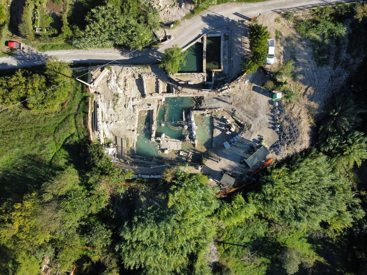 Aerial view of the site where 2,300-year-old bronze statues were discovered in San Casciano dei Bagni, Italy. (Ministero della Cultura/Handout via Reuters)