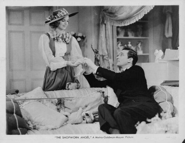 Daisy Heath (Margaret Sullavan) and Sam Bailey (Walter Pidgeon) as her high-society beau, in "The Shopworn Angel." (MovieStillsDb)