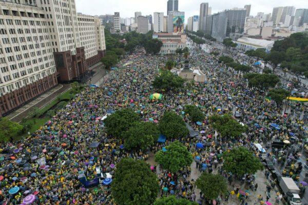 Aerial view of supporters of Jair Bolsonaro during a demonstration against election results in front of the Eastern Military Command building in Rio de Janeiro, Brazil, on Nov. 2, 2022. (Wagner Meier/Getty Images)