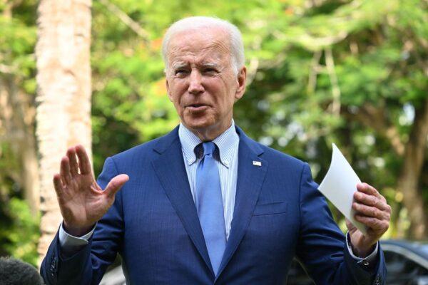 U.S. President Joe Biden speaks about the situation in Poland following a meeting with G-7 and European leaders on the sidelines of the G-20 Summit in Nusa Dua on the Indonesian resort island of Bali on Nov. 16, 2022. (Saul Loeb/AFP via Getty Images)