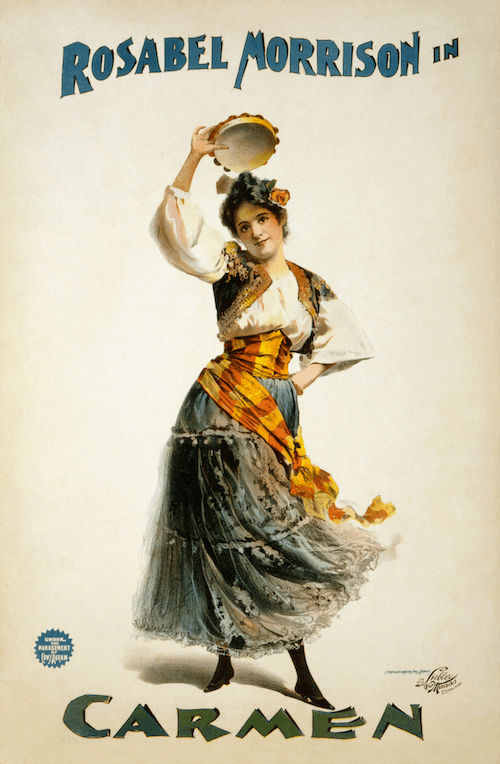 Poster for an 1896 dramatic adaptation of Carmen, starring Rosabel Morrison. (Public Domain)