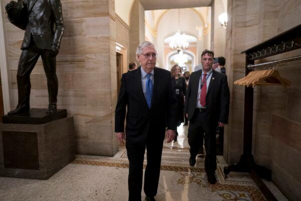 Senate Minority Leader Mitch McConnell (R-Ky.) arrives to the U.S. Capitol in Washington on Nov. 16, 2022. (J. Scott Applewhite/AP Photo)