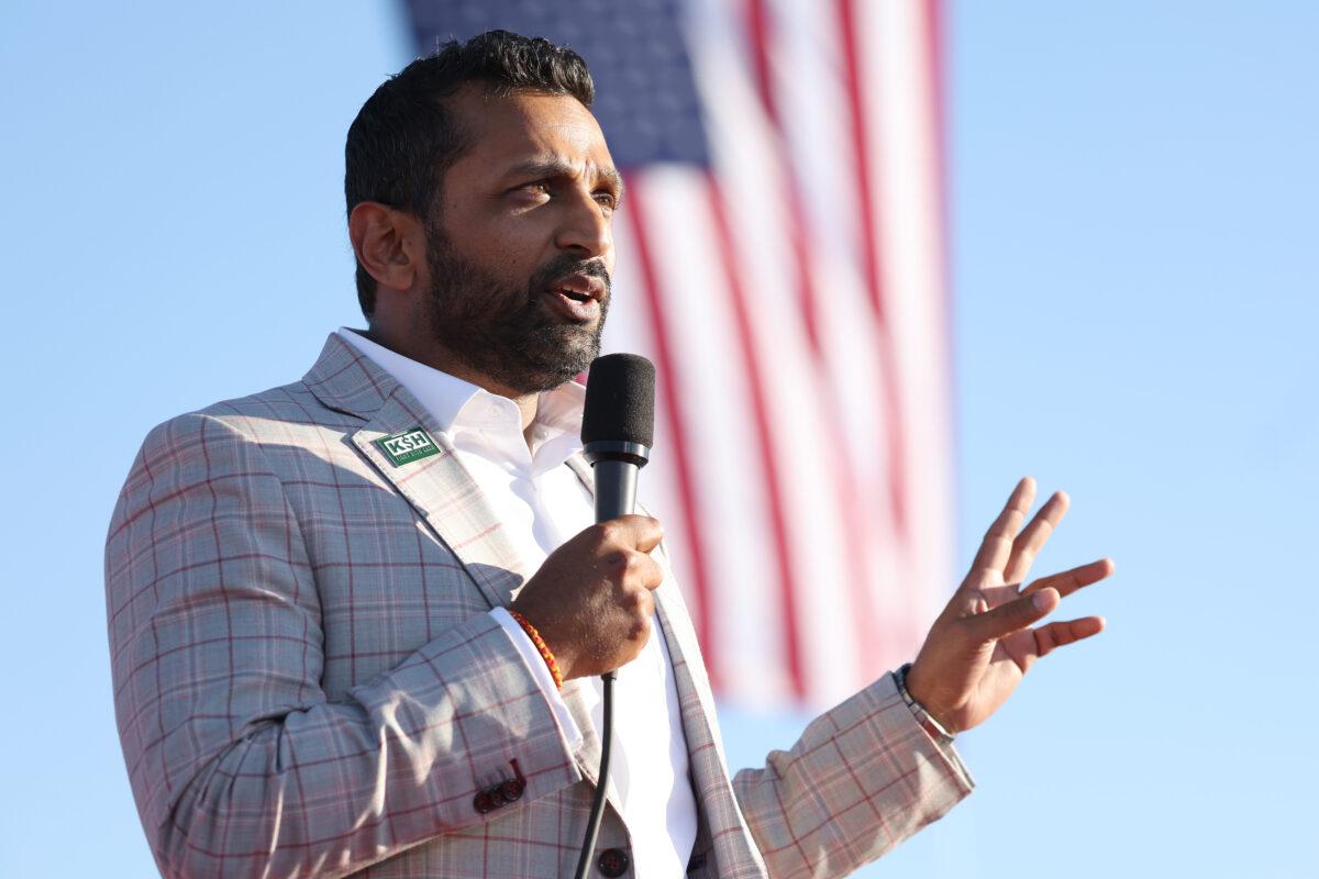 Kash Patel, the former chief of staff to the then-acting secretary of defense, speaks during a campaign rally at Minden-Tahoe Airport in Minden, Nev., on Oct. 8, 2022. (Justin Sullivan/Getty Images)