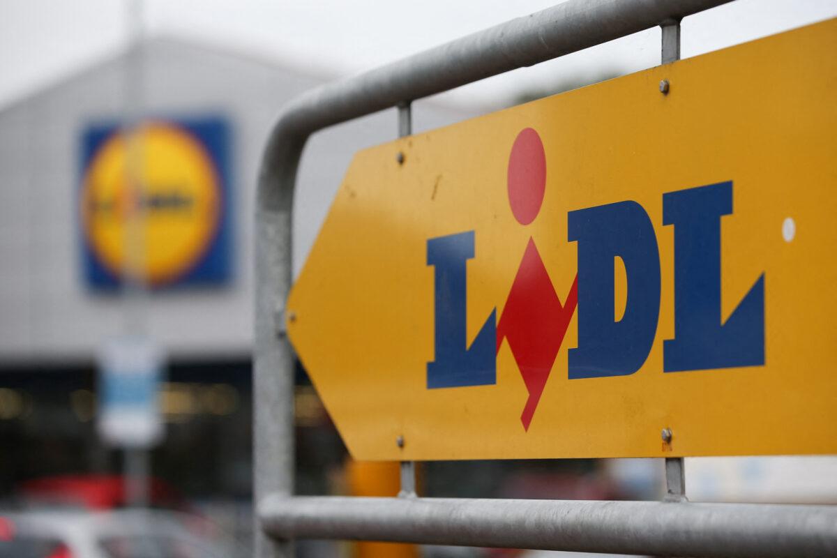 A logo is pictured on a sign outside a Lidl supermarket store in London on Sept. 26, 2016. (Daniel Leal/AFP via Getty Images)