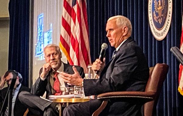 Former Vice President Mike Pence promotes his new book at the Ronald Reagan Presidential Library in Simi Valley, Calif., on Nov. 17, 2022.(Jill McLaughlin/The Epoch Times)