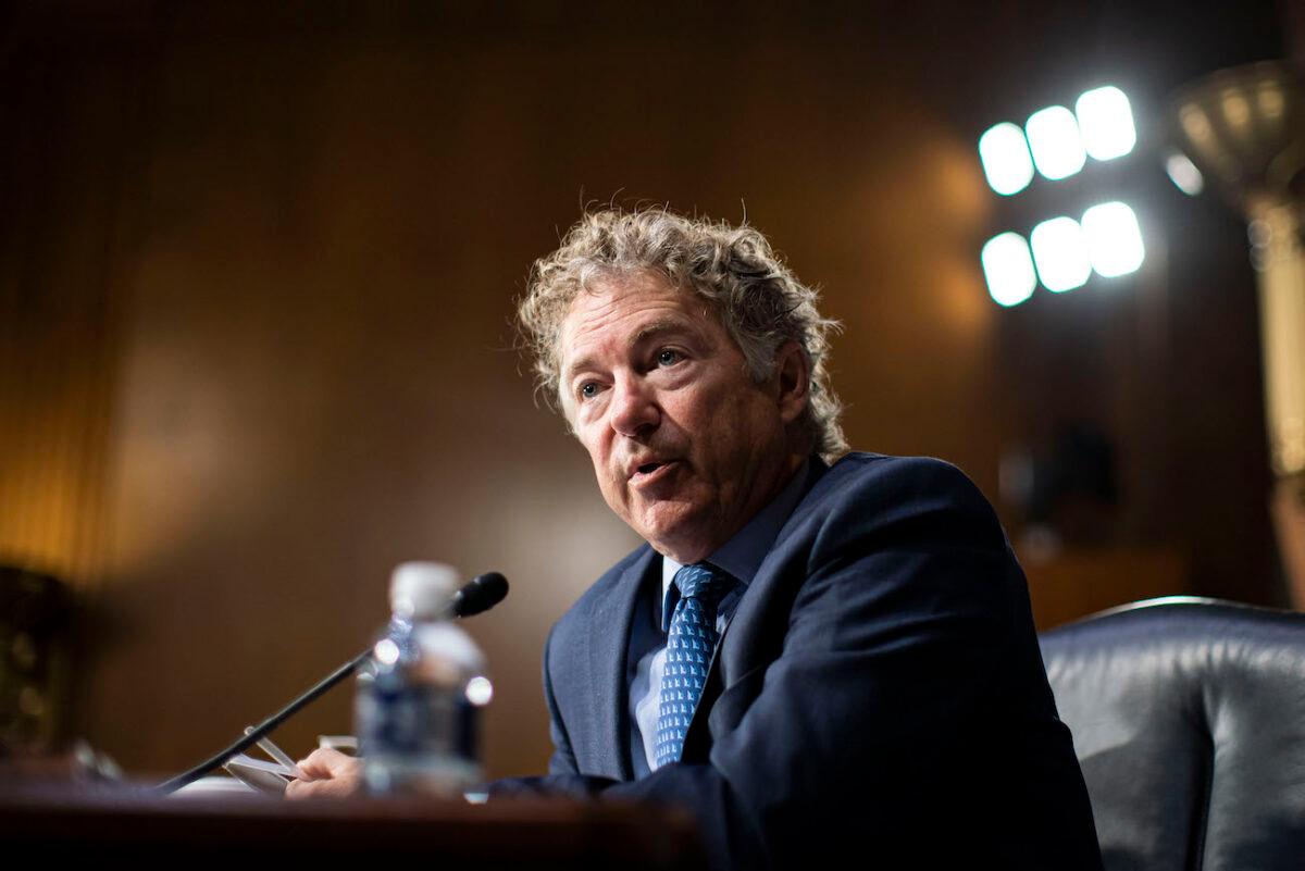 Sen. Rand Paul (R-Ky.) speaks during a hearing in Washington on April 26, 2022. (Al Drago-Pool/Getty Images)