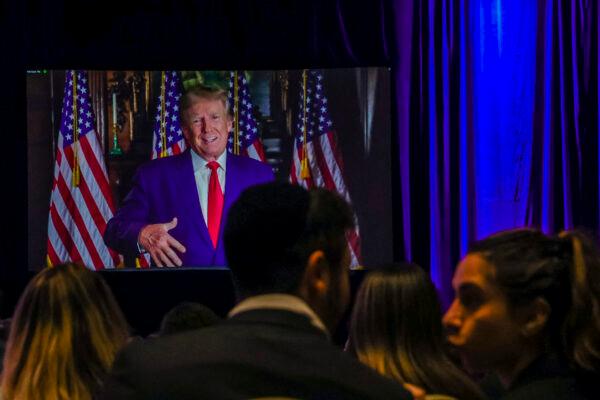 Former President Donald Trump speaks virtually at the Republican Jewish Coalition Annual Leadership Meeting in Las Vegas on Nov. 19, 2022. (Wade Vandervort/AFP via Getty Images)