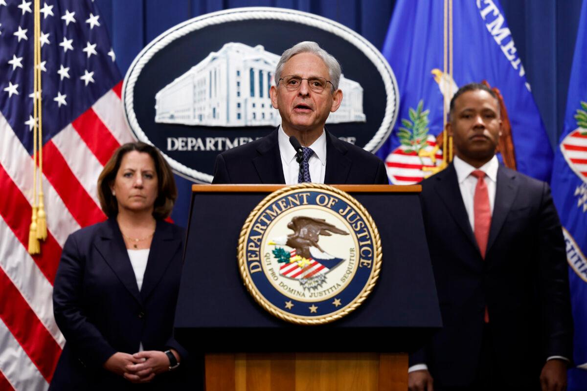 Attorney General Merrick Garland delivers remarks at the U.S. Justice Department Building in Washington, on Nov. 18, 2022. (Anna Moneymaker/Getty Images)