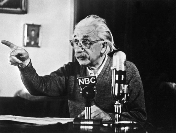 As a pacifist, Albert Einstein declared his opposition to the "H" bomb and to the arms race during a 1950 TV broadcast at Princeton University. (AFP via Getty Images)
