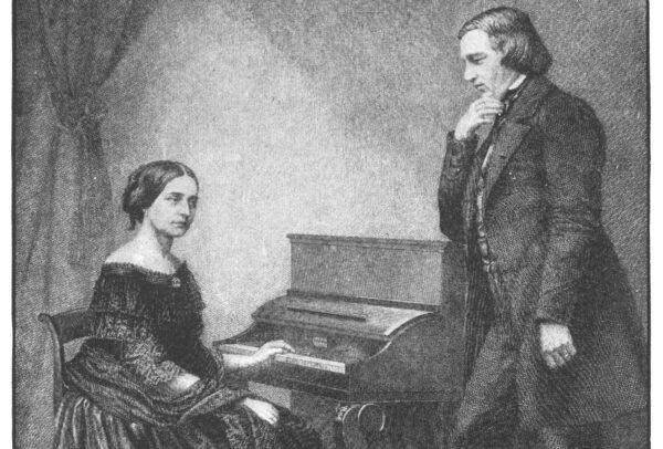 An illustration of Clara and Robert Schumann, from "Famous Composers and Their Works," 1906. "Frauenliebe und Leben" is a song cycle celebrating Robert Schumann’s love for pianist Clara Wieck. (Public Domain)