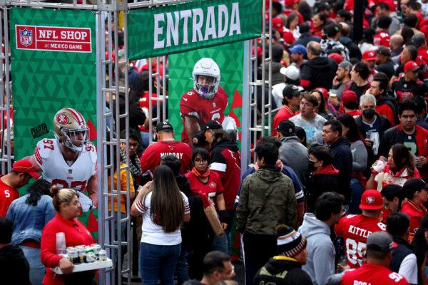 Fans enter the stadium prior to a game between the San Francisco 49ers and Arizona Cardinals at Estadio Azteca in Mexico City, Mexico, on Nov. 21, 2022. (Sean M. Haffey/Getty Images)