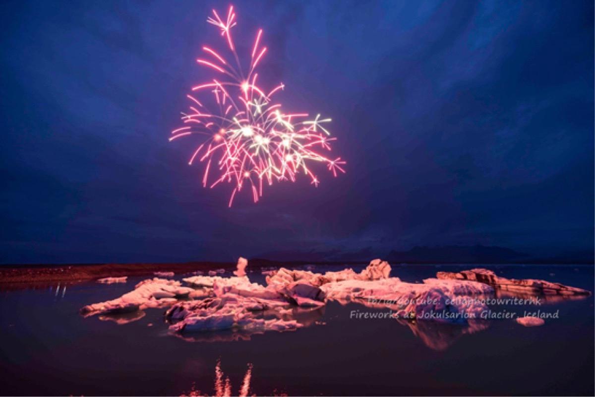 Celia Cheng captured a photo of the annual firework celebration over Jokulsarlon Lake in Iceland. (Courtesy of Celia Cheng)