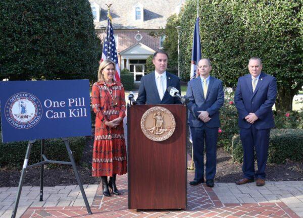 Virginia Attorney General Jason Miyares launches the "One Pill Can Kill" public awareness initiative in Norfolk, Va., on Nov. 22, 2022. (Courtesy of Virginia Attorney General's Office)