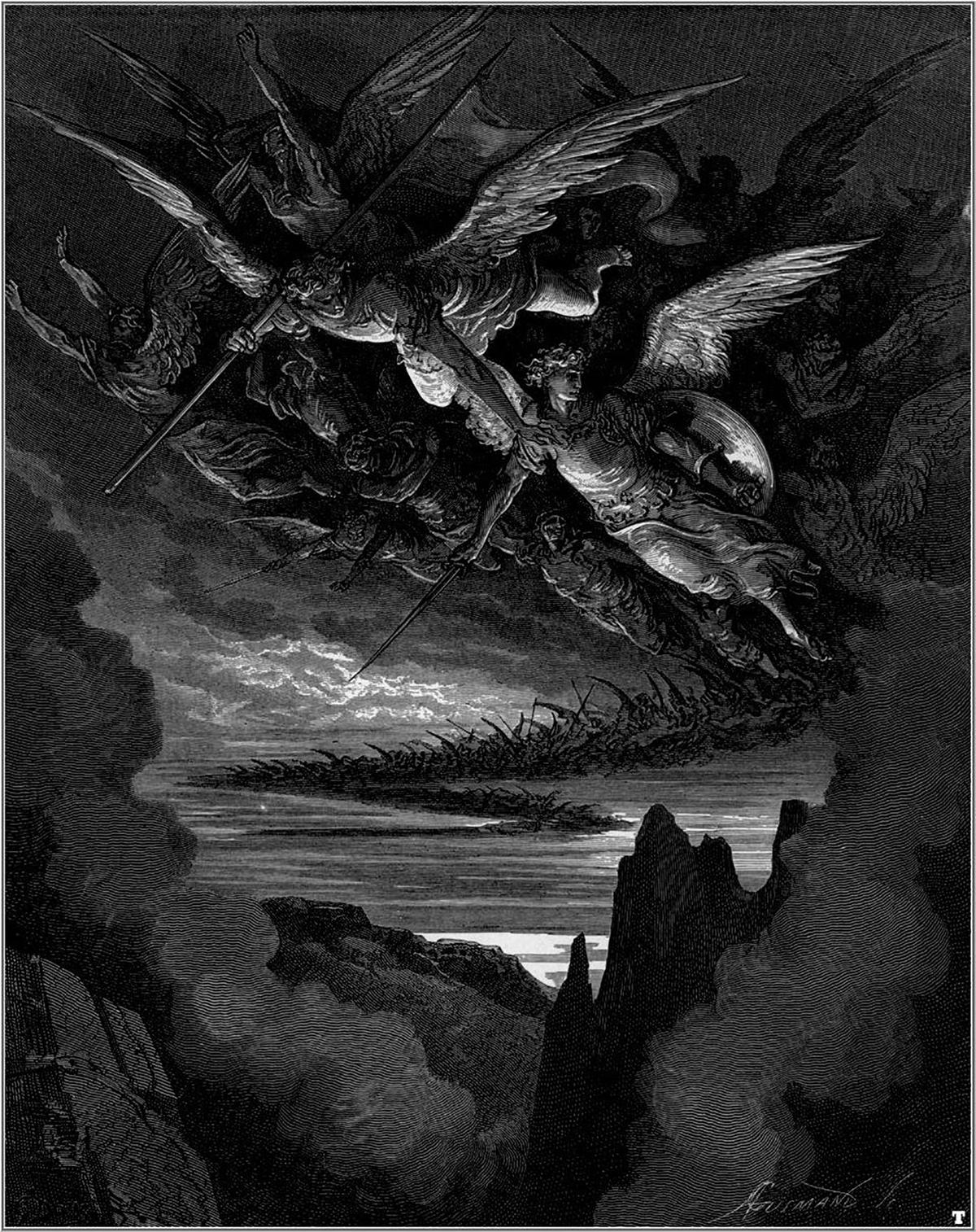 “So numberless were those bad angels seen/ Hovering on wing, under the cope of Hell,” 1866, by Gustav Doré for John Milton’s “Paradise Lost.” Engraving. (Public Domain)