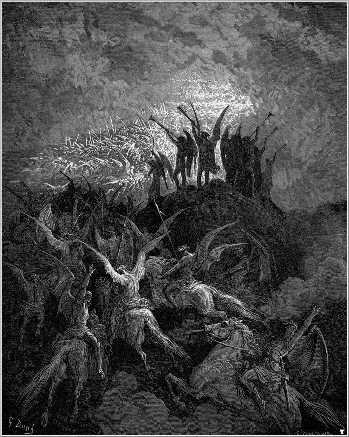 “Their summons called/ From every band and squared regiment/ By place or choice the worthiest,” 1866, by Gustav Doré for John Milton’s “Paradise Lost.” Engraving. (Public Domain)