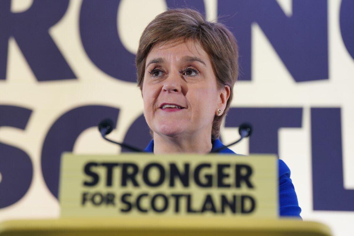SNP leader and First Minister of Scotland Nicola Sturgeon issues a statement at the Apex Grassmarket Hotel in Edinburgh following the decision by judges at the UK Supreme Court in London that the Scottish Parliament does not have the power to hold a second independence referendum, on Nov. 23, 2022. (Jane Barlow/PA Media)