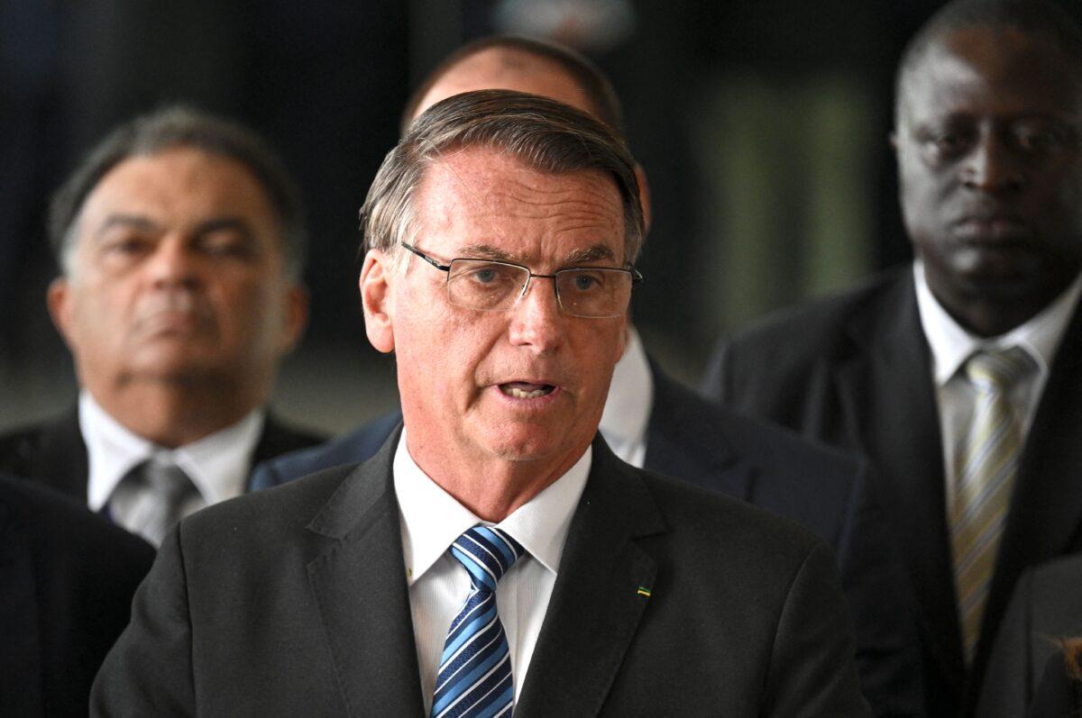 Brazilian President Jair Bolsonaro makes a statement at Alvorada Palace in Brasilia, Brazil, on Nov. 1, 2022. (Evaristo Sa/AFP via Getty Images)