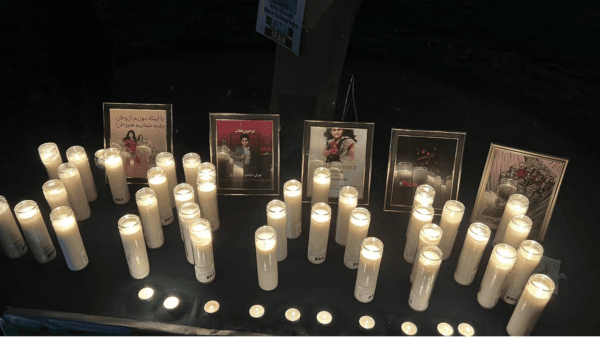 Candlelight Vigil held near Irvine Spectrum Center in memory of 9-year-old Kian Pirfalak, who was recently shot and killed in Iran amid conflicts between protesters and government forces, in Irvine, Calif., on Nov. 17, 2022. (Courtesy of Sudi Farokhnia)