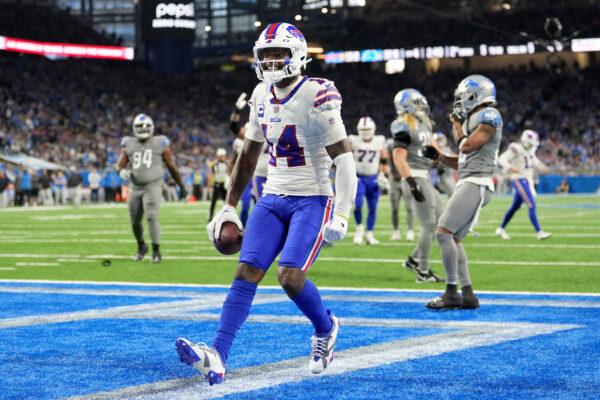Stefon Diggs (14) of the Buffalo Bills celebrates after scoring a touchdown against the Detroit Lions during the fourth quarter at Ford Field in Detroit, Mich. on Nov. 24, 2022. (Nic Antaya/Getty Images)