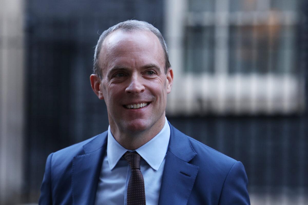 Deputy Prime Minister Dominic Raab departs following a Cabinet meeting at Downing Street in London on Nov. 22, 2022. (Dan Kitwood/Getty Images)