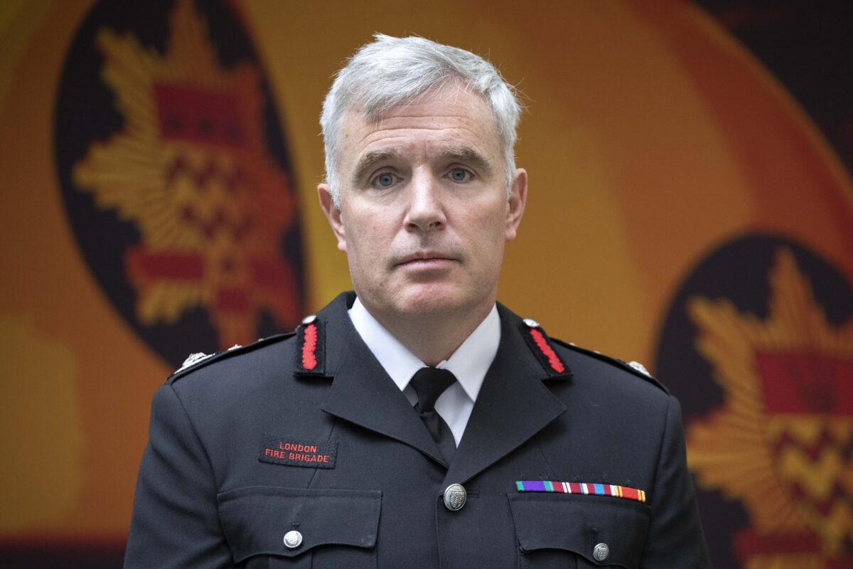 London Fire Brigade's commissioner Andy Roe speaks to journalists at London Fire Brigade (LFB) headquarters in Southwark, south London, on Nov. 26, 2022. (Belinda Jiao/PA Media)