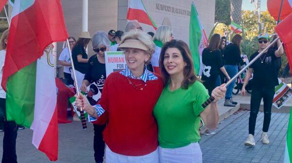 Newport Beach Councilwoman Diane Dixon (L) and one of the event organizers Media Najafi at the Freedom Rally for Iran in Newport Beach, Calif., on Nov. 19, 2022. (Courtesy of Nikki Vaez)