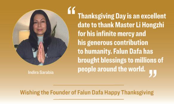 Thanksgiving greetings from Falun Dafa practitioner Indira Sarabia. (The Epoch Times)