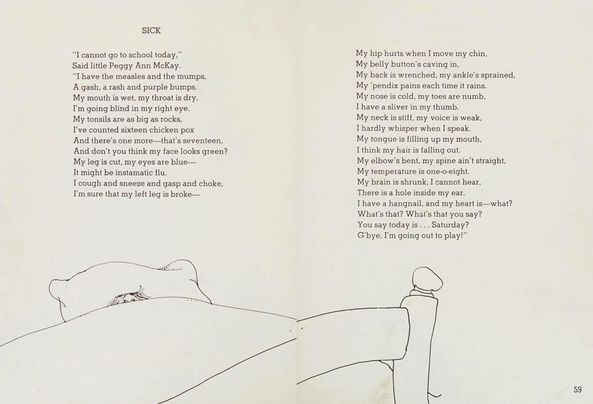 "Sick" from the collection of children's poetry in Shel Silverstein's book, "Where the Sidewalk Ends," published in 1974. (Public Domain)