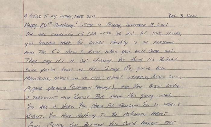 Ronald McAbee wrote this letter to his "future free self." (Joseph Hanneman/The Epoch Times)