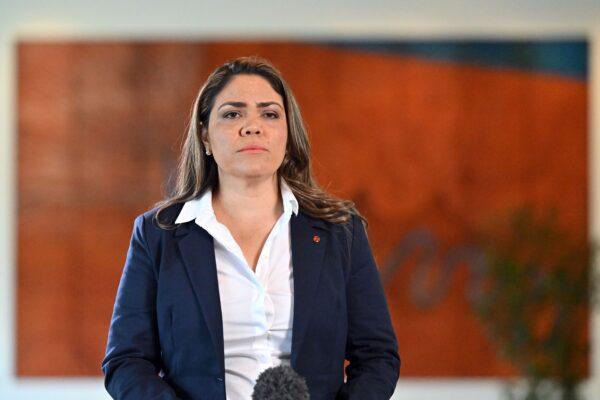 National's Northern Territory Senator Jacinta Price prior to being interviewed by television at Parliament House in Canberra, Australia, on July 28, 2022. (AAP Image/Mick Tsikas)