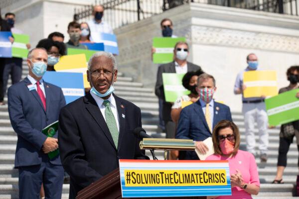 U.S. Rep. Donald McEachin (D-Va.), joined by members of the Select Committee on the Climate Crisis, delivers remarks during a news conference outside the U.S. Capitol in Washington on June 30, 2020. (Stefani Reynolds/Getty Images)