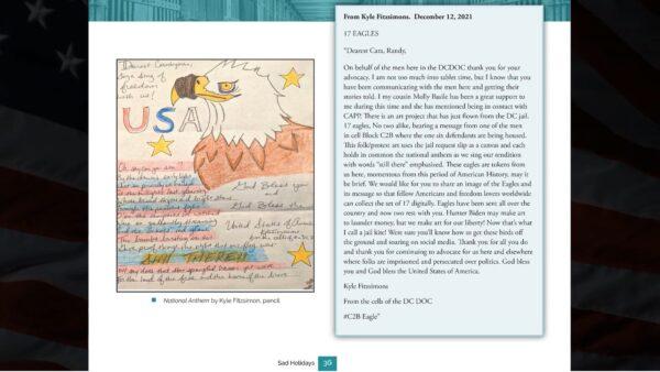 Screenshot of handwritten letter by January 6 prisoner Kyle Fitzsimons in a new book, American Gulag Chronicles. (With permission from Tim Rivers and Marie Goodwyn)