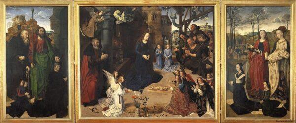 The Portinari Triptych, circa 1475, by Hugo van der Goes; 19 feet by 10 feet. Uffizi Gallery in Florence, Italy. (Public Domain)