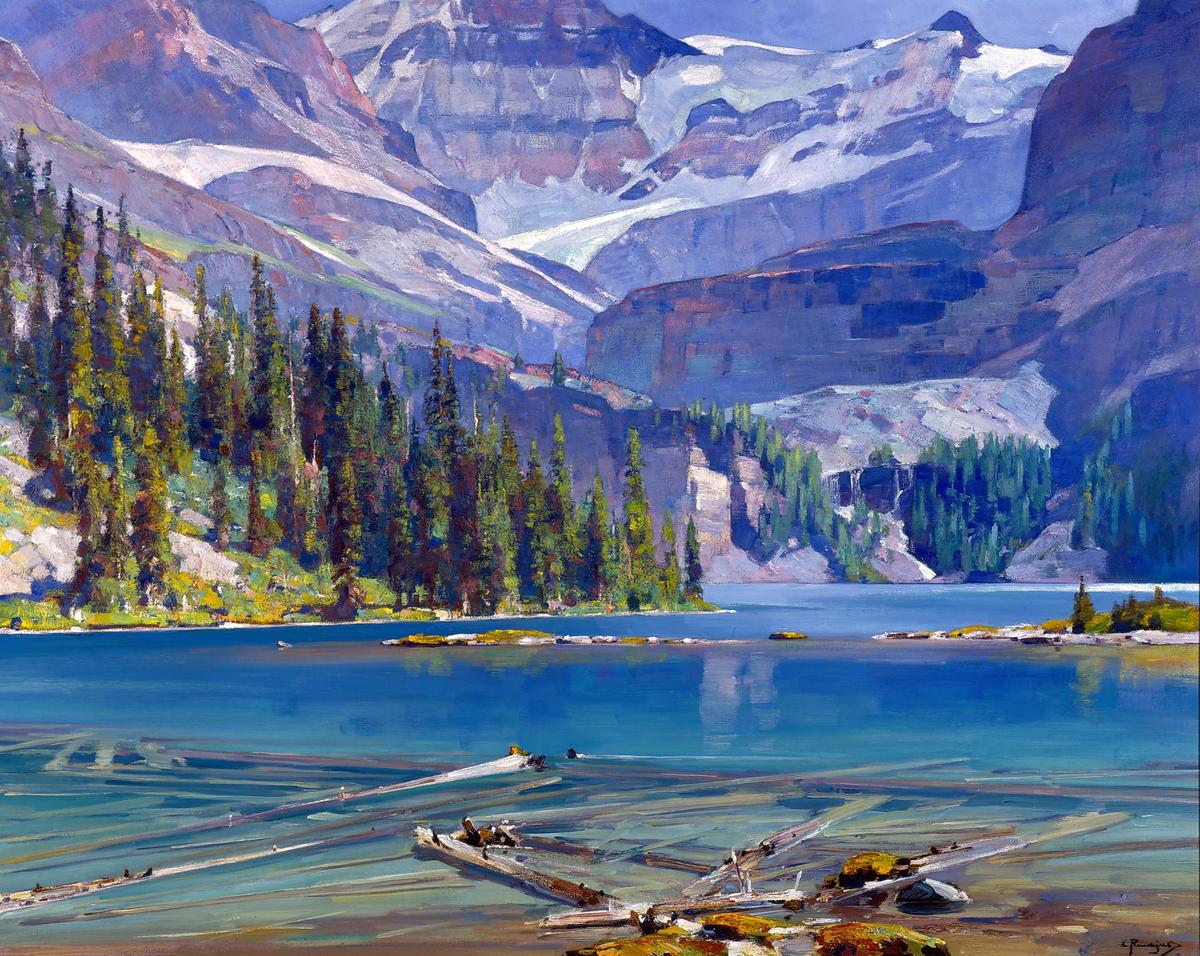 Carl Rungius (Germany, 1869–1959), "Lake O’Hara," circa 1925. Oil on canvas. 40 inches by 50 inches. JKM Collection, National Museum of Wildlife Art. (Copyright estate of Carl Rungius)
