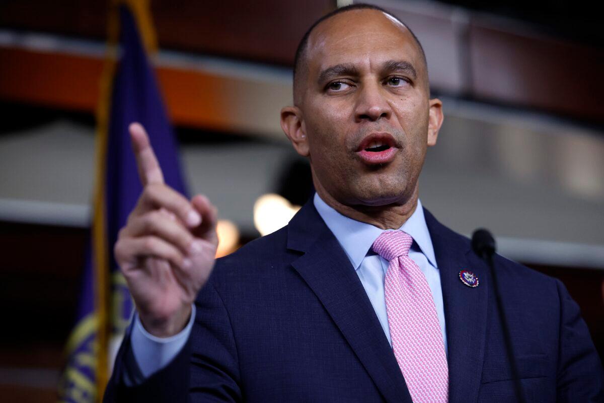 Rep. Hakeem Jeffries (D-N.Y.) holds a news conference after he was elected leader of the 118th Congress by the House Democratic caucus at the U.S. Capitol Visitors Center in Washington on Nov. 30, 2022. (Chip Somodevilla/Getty Images)
