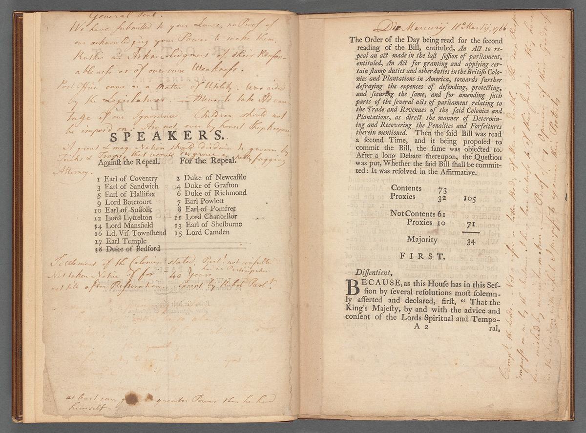 Benjamin Franklin’s annotations about the Stamp Act. (New York Public Library)