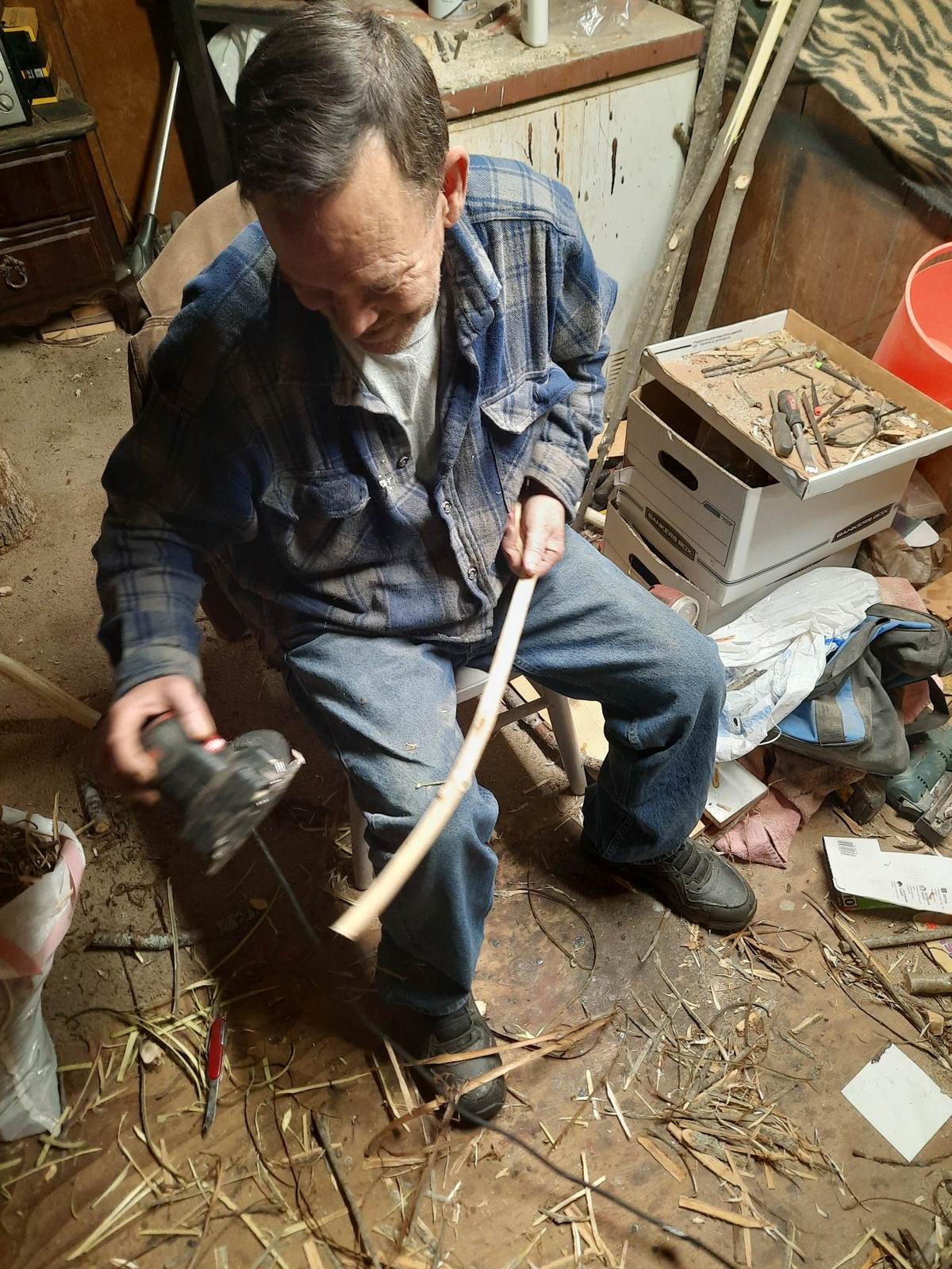 Dana Frazier, 60, loves crafting wooden canes, a hobby that has kept him sober. (Courtesy of Trevor Michaud)