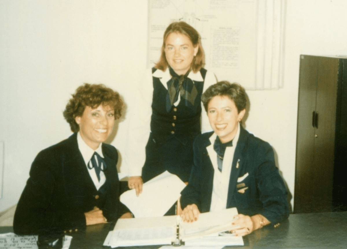 Renée Chenette (left) with two fellow Pan Am flight attendants. (Courtesy of Renée Chenette)
