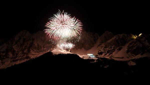Fireworks are seen early on New Year's day in front of the Alps mountains' Northern Range (Nordkette) near Innsbruck, Austria, early on Jan. 1, 2023. (Christof Stache/AFP via Getty Images)