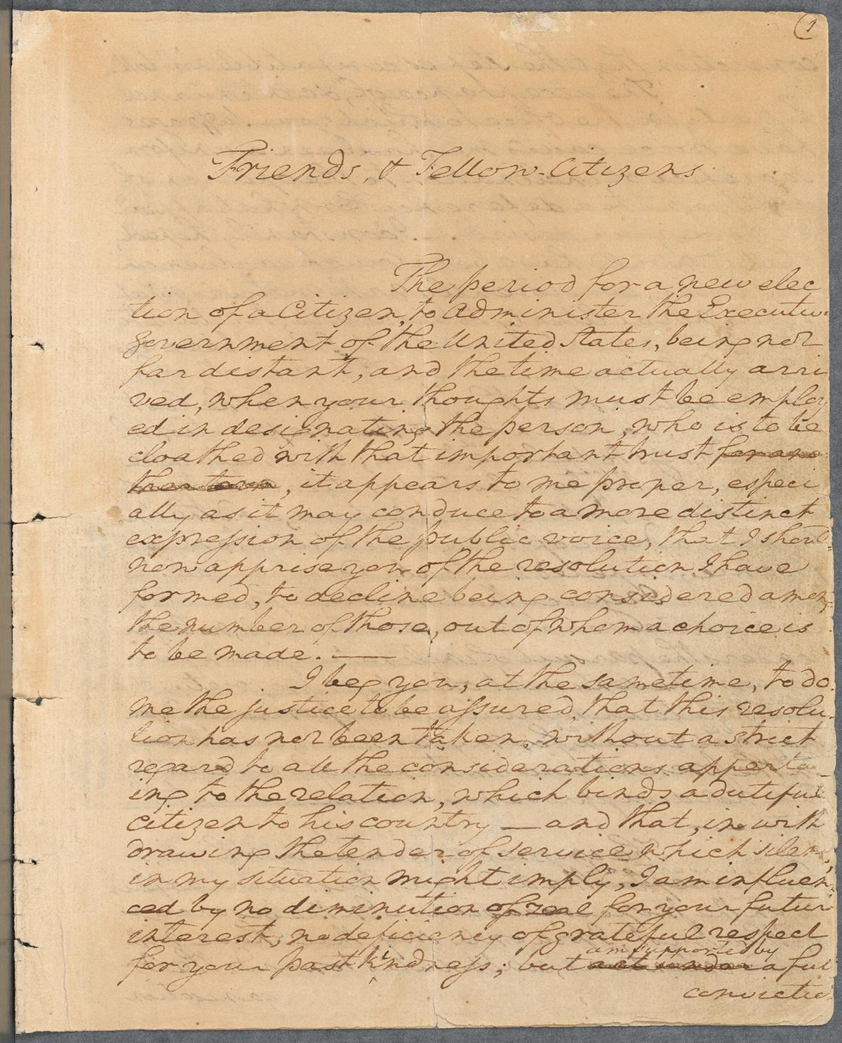 George Washington’s handwritten “Farewell Address,” (New York Public Library)