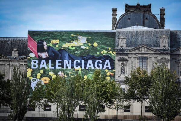 American singer Cardi B is showcased as the face of the Balenciaga fashion brand on a billboard on a wall of the Louvre museum in Paris on Sept. 1, 2020. (Stephane De Sakutin/Getty Images)