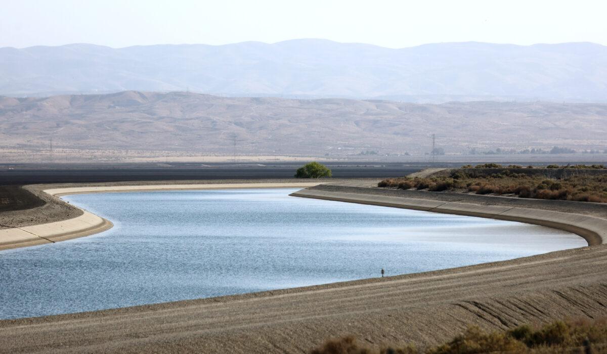 Water flows through the California Aqueduct, which moves water from northern California to the state's drier south, in Kern County in Taft, Calif., on May 4, 2022. (Mario Tama/Getty Images)