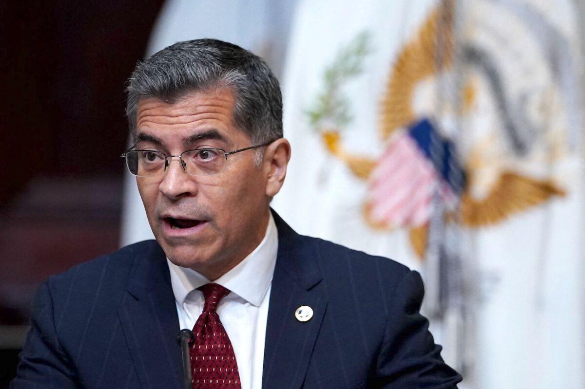 Health and Human Services Secretary Xavier Becerra at the Eisenhower Executive Office Building, next to the White House, in Washington, on Aug. 3, 2022. (Mandel Ngan/AFP via Getty Images)