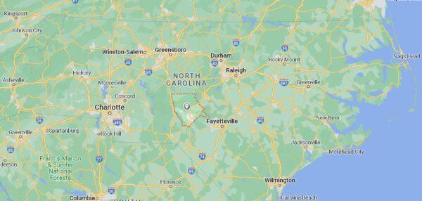 Power outages were reported in Moore County, North Carolina, on Dec. 3 and Dec. 4, 2022. Officials say that criminal activity may be involved. (Google Maps / Screenshot via The Epoch Times)