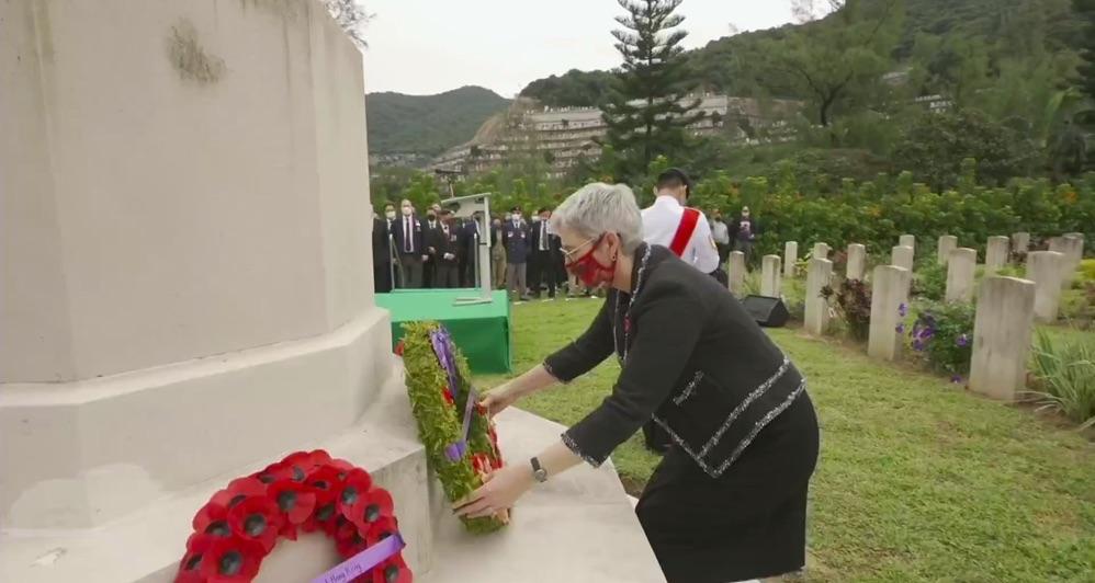 Consul generals of six countries in Hong Kong laid wreaths in commemoration of the fallen soldiers. (Screenshot of the Facebook live broadcast of the Canadian Consulate General in Hong Kong and Macau)