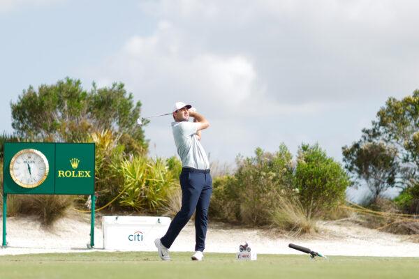 Scottie Scheffler of the United States plays his shot from the second tee during the second round of the Hero World Challenge at Albany Golf Course in Nassau, Bahamas, on Dec. 2, 2022. (Mike Ehrmann/Getty Images)