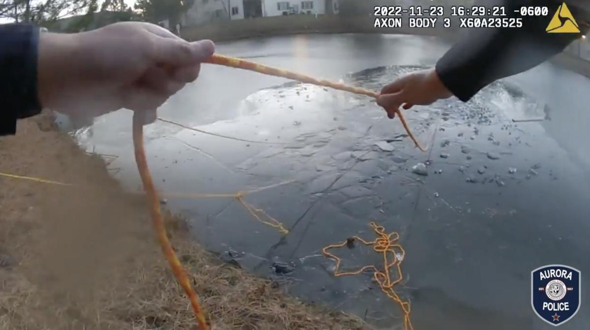Body camera footage captures the dramatic rescue. (Courtesy of Aurora Illinois Police Department)