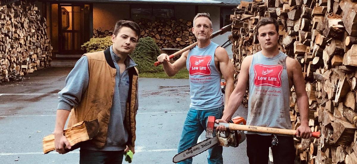 Henry (L), Shane (C), and Harrison McDaniel on a wood-working day. (Courtesy of Shane McDaniel)